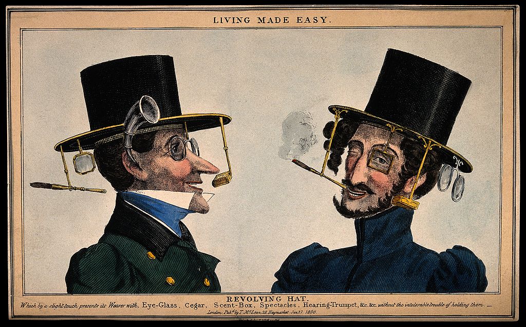 A_humorous_image_of_two_men_wearing_revolving_top_hats_Wellcome_V0015848